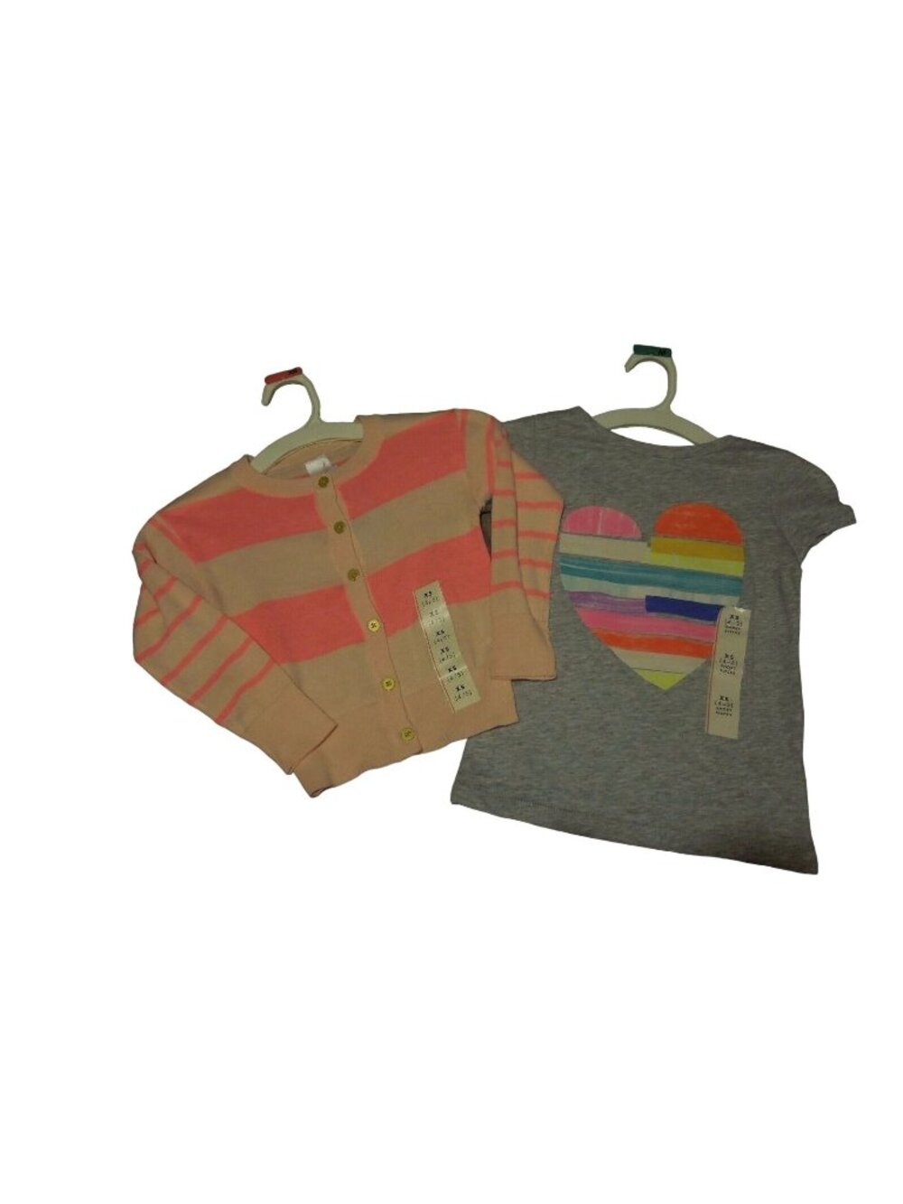 Cat & Jack Girls Pink & Coral Stripped Sweater & Heart Shirt Size XS (4/5)- NWT